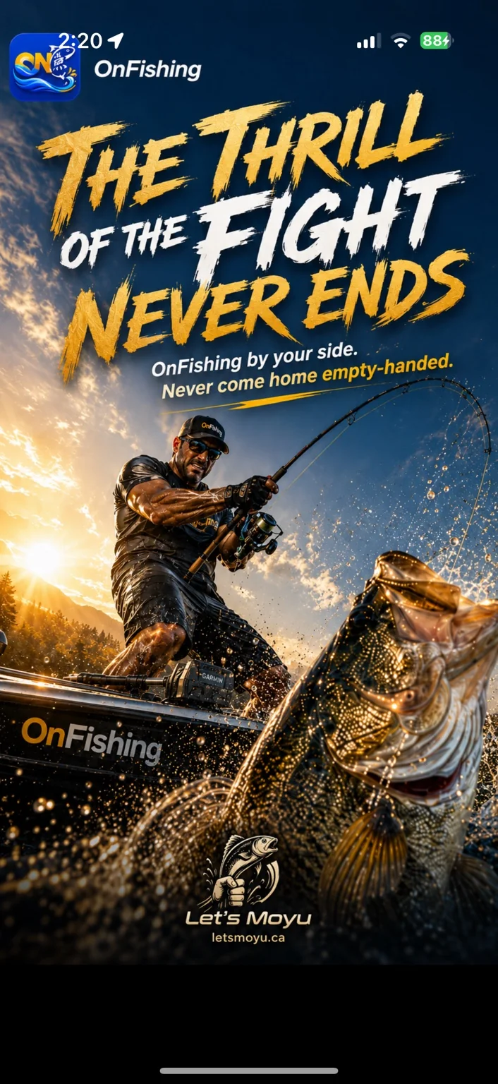 ON Fishing marketing poster with fisherman and fish